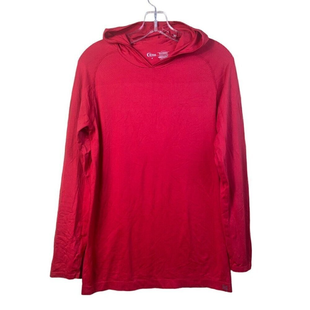 Zyia Active Red Performance Long Sleeve Pullover Hoodie Men's Size S 100% Nylon